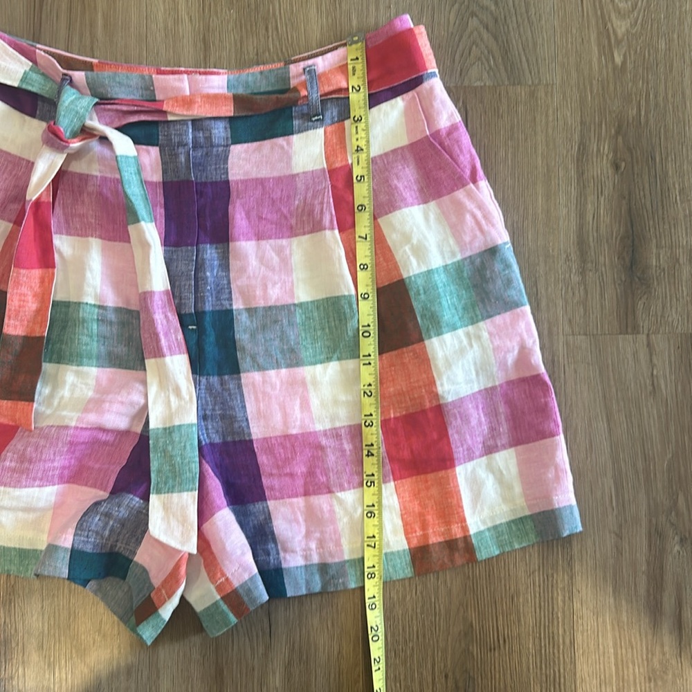 BODEN Alma Tie Waist Linen Shorts Bonbon Pink, Flambe Check. RARE Multicolor - Picture 8 of 12